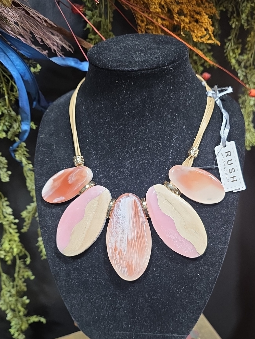 RUSH Pink & Peach Resin & Wood Statement Necklace